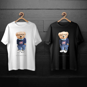 طرح لایه باز خرس تدی با پلیور آبی و پرچم آمریکا برای چاپ روی انواع تیشرت